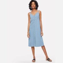 Shein Button Front Strap Denim Dress