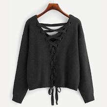 Shein Plus Lace-up Drop Shoulder Sweater