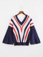 Shein Double V Fluted Sleeve Chevron Sweater