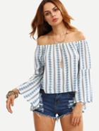 Shein Off The Shoulder Bell Sleeve Tribal Print Top