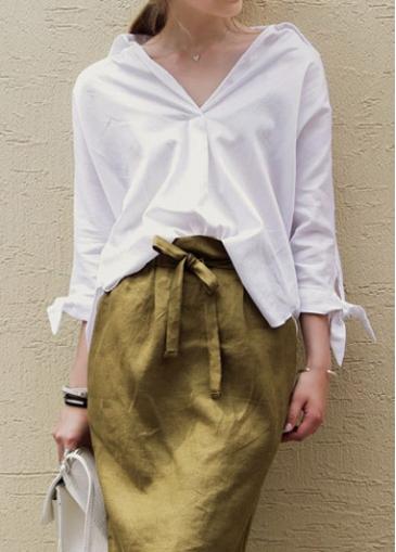 Rosewe White Three Quarter Sleeve Asymmetric Blouse