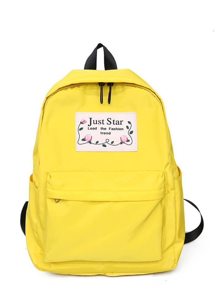 Shein Slogan Patch Backpack With Flower Charm