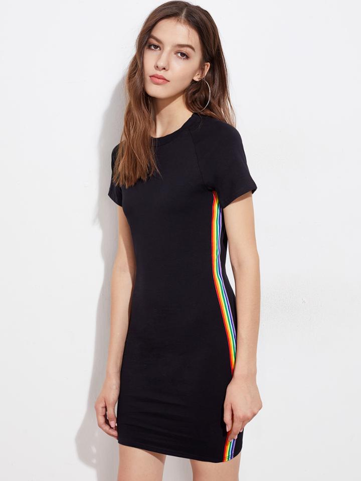 Shein Rainbow Stripe Side Tee Dress