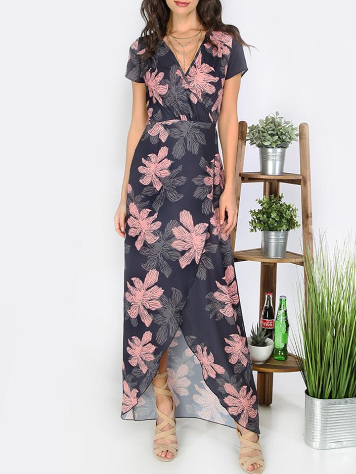 Shein Multicolor Print Tie Waist Split Maxi Dress