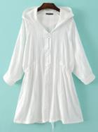 Shein White Button Plain Outerwear With Hooded