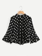 Shein Fluted Sleeve Pleated Detail Spot Blouse