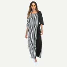 Shein Tie Waist Stripe Contrast Longline Dress