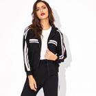 Shein Striped Zip Up Hooded Sweatshirt