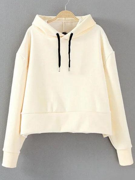 Shein Beige Drop Shoulder Hooded Sweatshirt