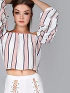 Shein Pink Off The Shoulder Ruched Sleeve Top