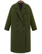 Shein Army Green Lapel Double Breasted Pockets Long Coat