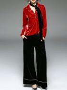 Shein Red Lapel Velvet Top With Pants