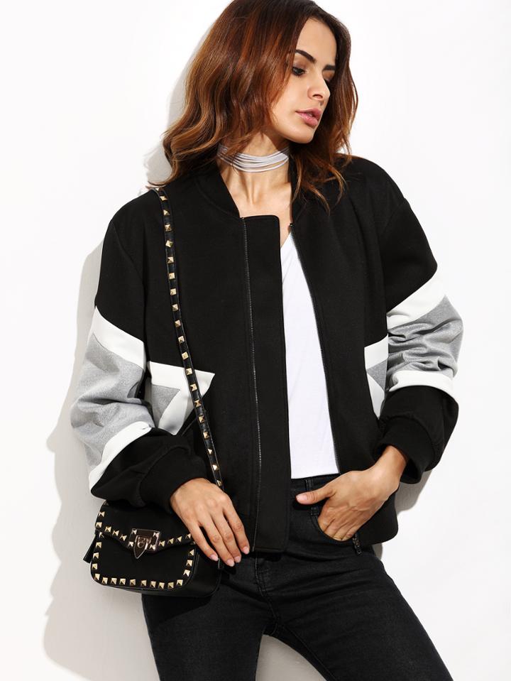 Shein Contrast Panel Zip Up Bomber Jacket
