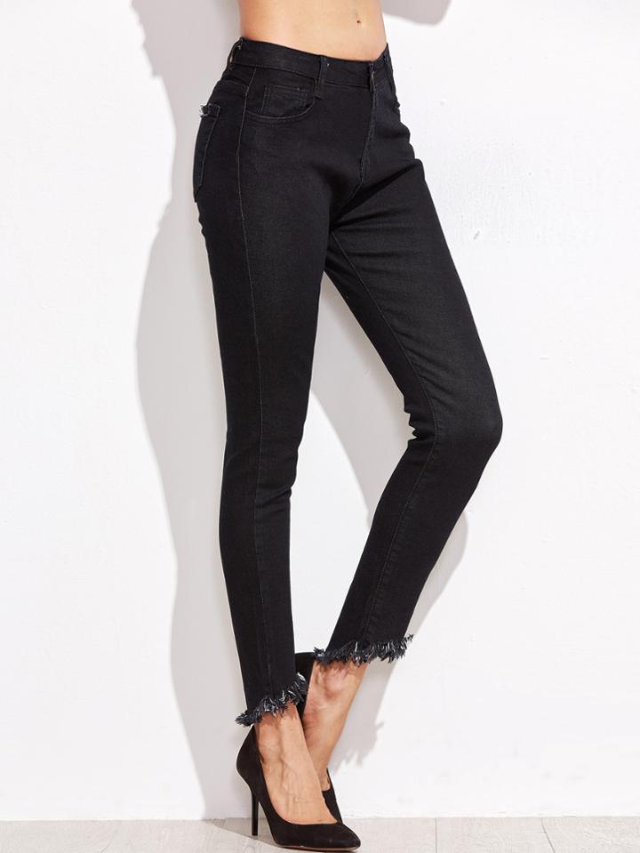 Shein Black Raw Hem Ankle Jeans