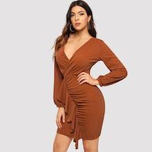 Shein Ruched Glitter Wrap Dress