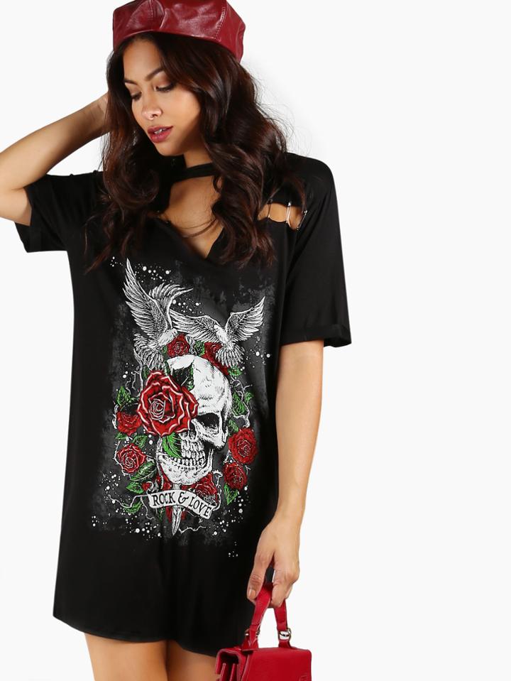Shein Rock & Love Cut Out Tunic Dress Black