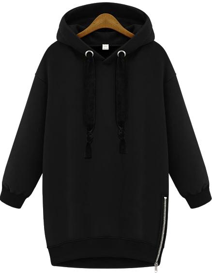 Shein Black Hooded Long Sleeve Zipper Loose Sweatshirt