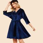 Shein V Neck Solid Velvet Dress