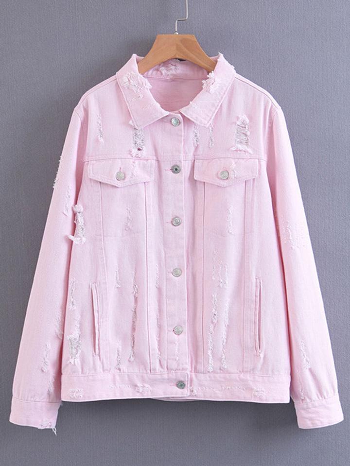 Shein Button Up Ripped Denim Jacket