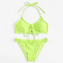 Shein Grommet Lace Up Solid Bikini Set