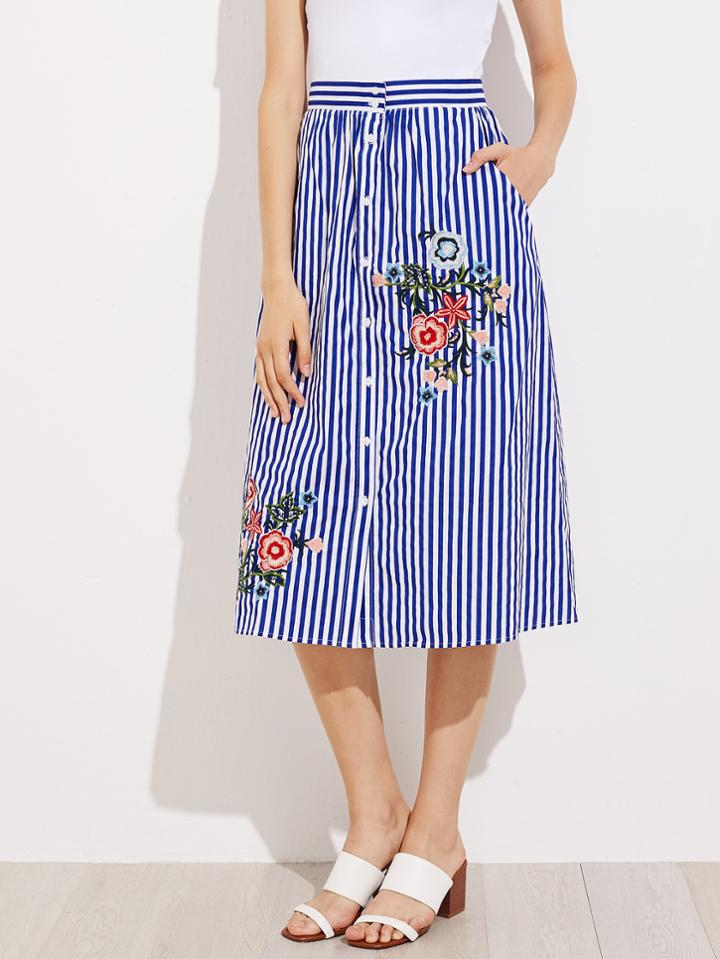 Shein Contrast Striped Embroidered Skirt