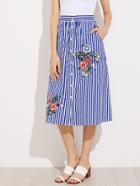 Shein Contrast Striped Embroidered Skirt