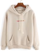 Shein Hooded Letter Embroidered Drawstring Sweatshirt