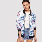 Shein Contrast Trim Floral Bomber Jacket