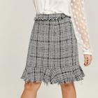 Shein Plus Frayed Trim Ruffle Tweed Skirt