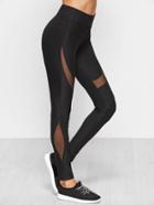 Shein Black Wide Waistband Leggings With Mesh Panel