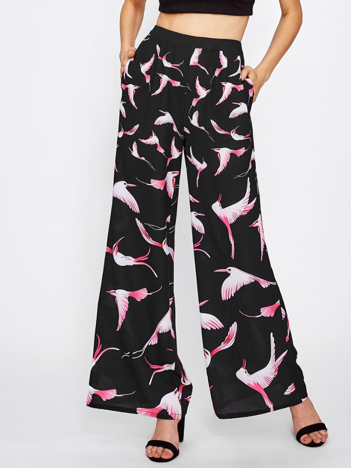 Shein Allover Birds Print Wide Leg Pants