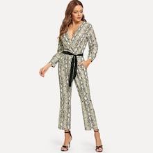 Shein Snake Skin Belted Drop Shoulder Jumpsuit