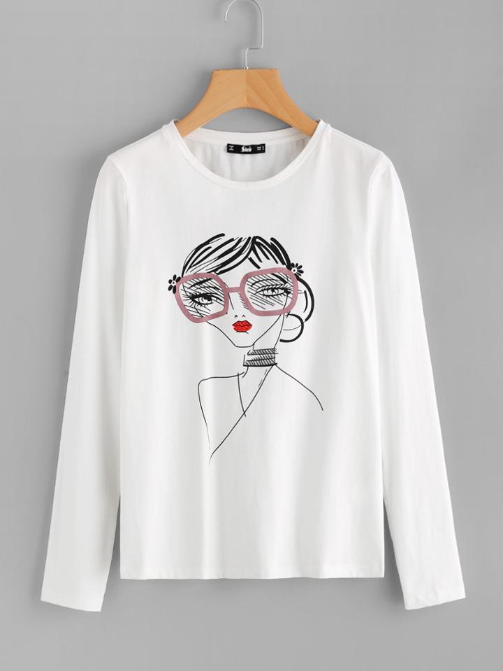 Shein Glass Lady Print Tee