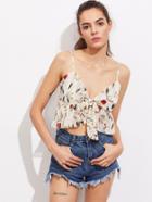 Shein Tie Front Flounce Trim Botanical Cami Top