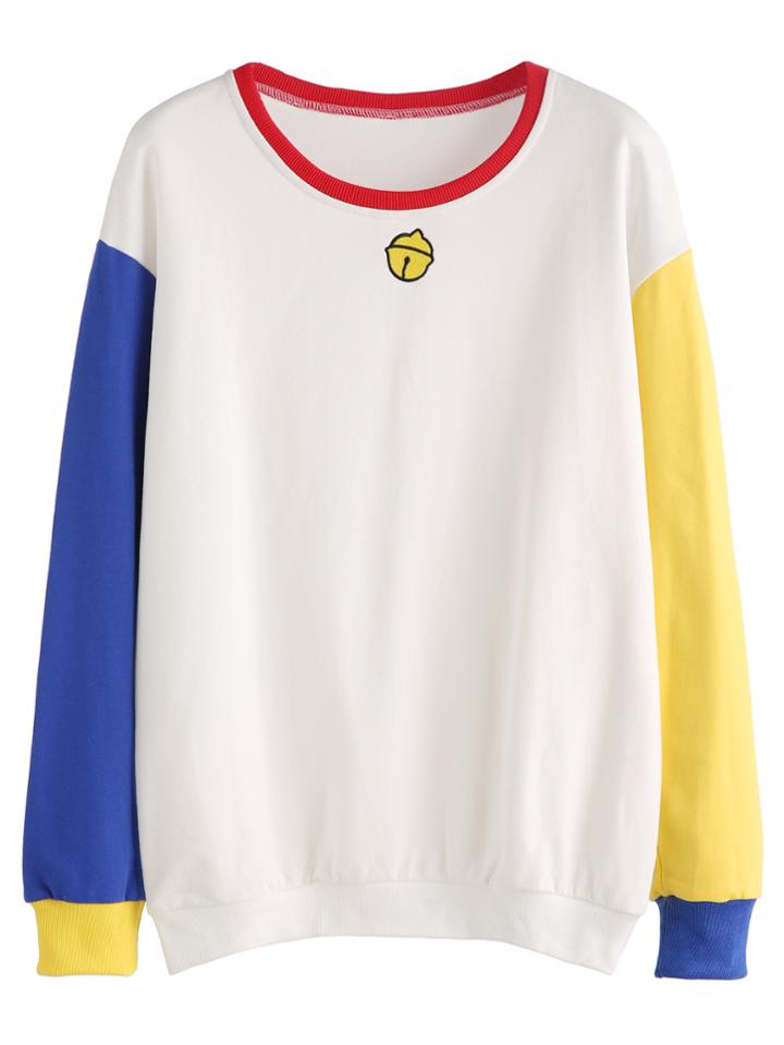 Shein Contrast Small Bell Embroidered Sweatshirt