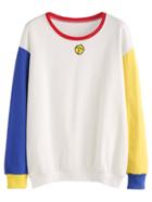 Shein Contrast Small Bell Embroidered Sweatshirt