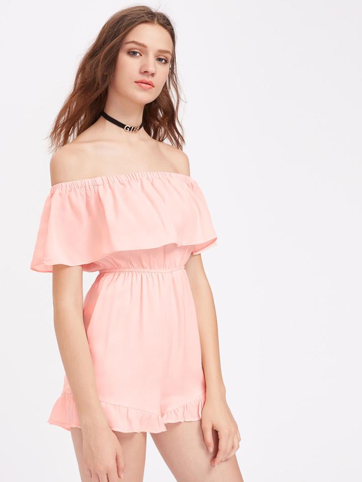 Shein Elasticized Waist Frill Bardot Playsuit
