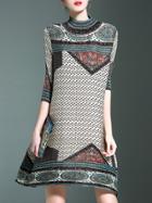 Shein Multicolor Tribal Print Pleated Elastic Shift Dress