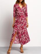 Shein V Neck Florals Wrap Dress