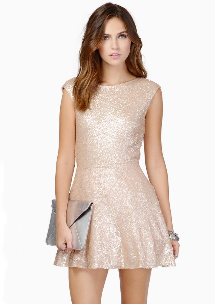Shein Gold Sleeveless Sequin V Back Dress