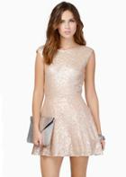 Shein Gold Sleeveless Sequin V Back Dress