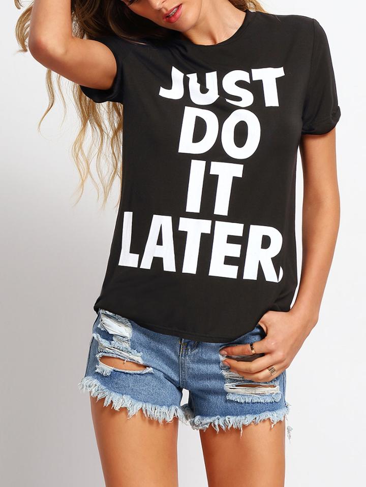 Shein Crew Neck Letter Print Casual T-shirt