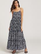 Shein Navy Floral Print Ruffle Trim Tiered Cami Dress