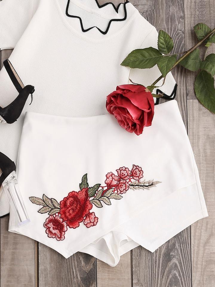 Shein Rose Patch Zip Back Wrap Skort