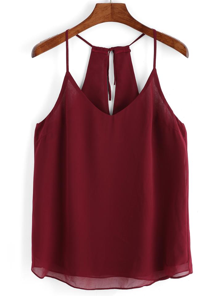 Shein Lace Up Back Chiffon Cami Top