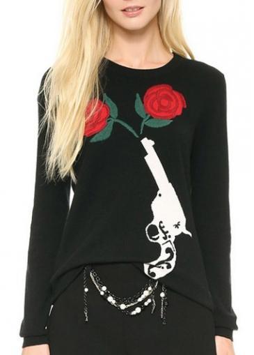 Rosewe Glamorous Print Design Round Neck Long Sleeve Pullovers