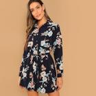 Shein Button Front Flower Print Collar Dress