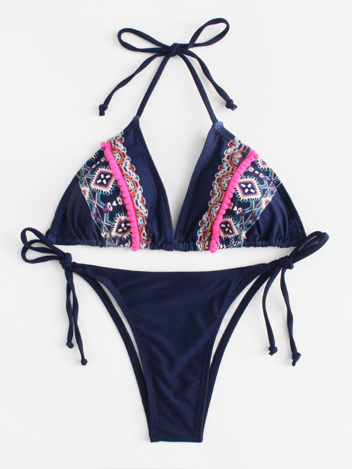 Shein Geometric Pattern Self Tie Bikini Set