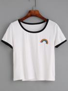 Shein Contrast Trim Rainbow Embroidered T-shirt