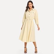Shein Drawstring Bishop Sleeve Dress